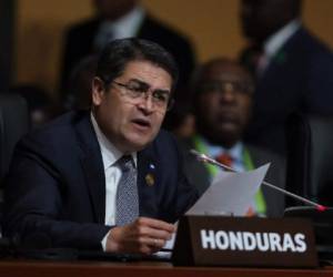 El presidente de Honduras, Juan Orlando Hernández durante su participación en la VIII Cumbre de las Américas.