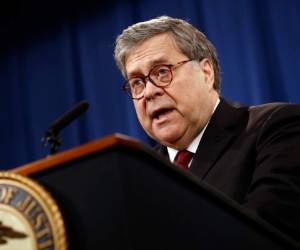 El fiscal general William Barr habla sobre la publicación de una versión redactada del informe del asesor especial Robert Mueller durante una conferencia de prensa, el jueves 18 de abril de 2019.