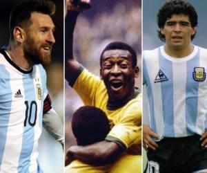 Leo Messi, Pelé y Maradona, tres de las grandes figuras del fútbol Latinoamericano.