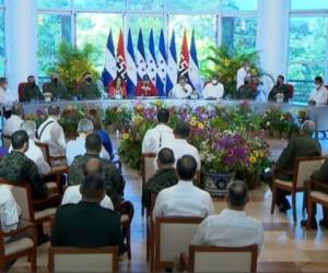 Los presidentes de Honduras y Nicaragua durante la conferencia de prensa.