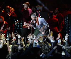 Timberlake en el escenario durante la presentación del medio tiempo del Super Bowl.
