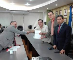 Octavio Pineda, del PL, entregó el informe a los comisionados de Política Limpia.