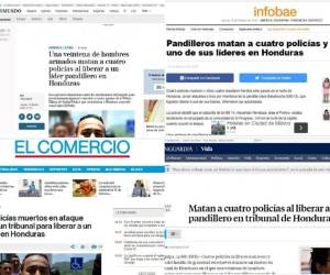 Con titulares como 'Una veintena de hombres armados matan a cuatro policías al liberar a un líder pandillero en Honduras', y 'Pandilleros matan a cuatro policías y liberan a uno de sus líderes en Honduras', medios internacionales informaron sobre la fuga de Alexander Mendoza, alias 'El Porky', un poderoso cabecilla de la Mara Salvatrucha (MS-13), además la muerte de tres policías y un marero.