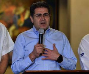 Juan Orlando Hernández, presidente de Honduras, durante comparecencia de prensa. Foto AFP