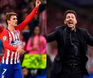 Antoine Griezmann, atacante del Atlético Madrid, junto a Diego Simeone, entrenador del club. (AFP)