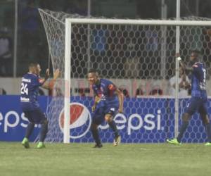 Marco Tulio Vega celebra el tercer gol de Motagua ante Juticalpa. Foto: Marvin Salgado - El Heraldo.