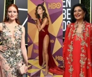 Las actrices Barbara Meier, Blanca Blanco y Meher Tathna en los Globos de Oro 2018. Fotos AFP