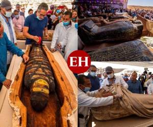 Un grupo de arqueólogos ha desenterrado decenas de ataúdes antiguos en una vasta necrópolis al sur de El Cairo, informó el ministro de Turismo y Antigüedades de Egipto el sábado. Las momias tienen más de 2,600 años de antigüedad. Fotos: AFP/AP