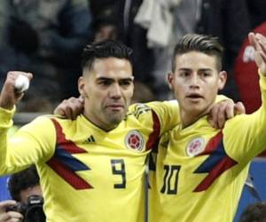 Radamel Falcao y James Rodríguez en el pasado Mundial de Rusia. Foto:AFP