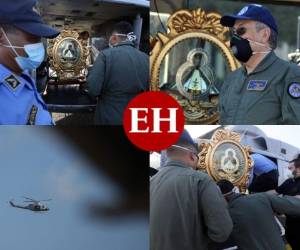 La Virgen de Suyapa y el Santísimo Sacramento sobrevuelan este domingo las diócesis de Tegucigalpa, Choluteca y Danlí para derramar protección ante la pandemia de coronavirus que también afecta a Honduras. Fotos: Emilio Flores/Marvin Salgado/EL HERALDO.