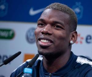 El futbolista francés Paul Pogba durante una conferencia de prensa. Foto AFP