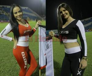 Estas dos hermosuras deleitaron a los aficionados en los colosos que albergan esta noche duelos de la Liga Nacional. Fotos Grupo OPSA