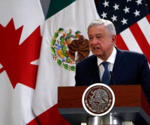 El presidente de México, Andrés Manuel López Obrador, habla durante un evento para firmar una actualización del Tratado de Libre Comercio de América del Norte, en el palacio nacional de la Ciudad de México, el martes 10 de diciembre de 2019.