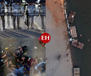 Tras el forcejeo protagonizado la mañana del sábado por la caravana migrante, el puente internacional quedó vacío, mientras unos 40 agentes de la Guardia Nacional custodiaban la reja principal. Fotos AFP