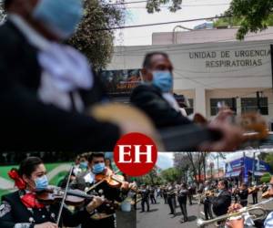 Un grupo de mariachis llegó hasta el Instituto Nacional de Enfermedades Respiratorias (INER) de la Ciudad de Méxcio para cantarle a los enfermos infectados con coronavirus. Fotos: AFP.