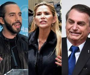 Nayib Bukele, presidente de El Salvador; Jeanine Añez, presidenta de Bolivia y Jair Bolsonaro de Brasil, figuran entre los mandatarios más polémicos. Foto: EL HERALDO.