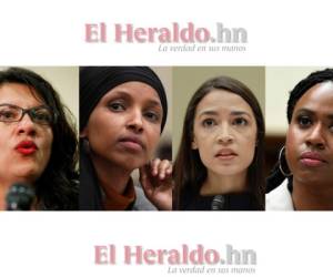 En esta imagen compuesta se muestran de izquierda a derecha las fotografías de las representantes Rashida Tlaib, Ilhan Omar, Alexandria Ocasio-Cortez y Ayanna Pressley. Foto: Agencia AP.