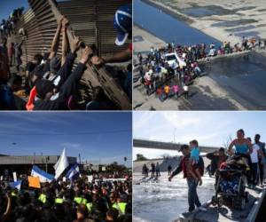 Unos 500 migrantes centroamericanos se lanzaron este domingo sobre la valla fronteriza que divide a México de Estados Unidos en Tijuana pero desistieron de cruzar al ser alcanzados por gases lacrimógenos desde el norte, al tiempo que los estadounidenses cerraron la frontera. (Fotos: AFP)