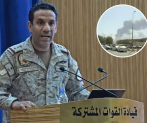 El coronel saudí Turki al Malki explica en Riad que las armas usadas el sábado son iraníes. FOTOS: AFP/ AP.