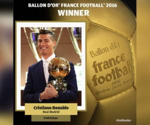 Cristiano Ronaldo fue anunciado como el ganador del Balón de Oro 2016 (Foto: Twitter: France Football)