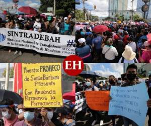 Cerca de seis mil docentes que laboran a nivel nacional y que pertenecen al Programa Hondureño de Educación Comunitaria (Proheco) se movilizaron hasta Tegucigalpa para realizar una protesta y solicitar varios derechos laborales. A continuación te mostramos cómo se desarrolló la jornada y cuáles son las exigencias. Fotos: David Romero/ EL HERALDO