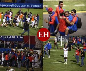 Eufórica y sentimental, así fue el festejo de Olimpia tras ganar la copa 31 en la Liga Nacional de Honduras. Fotos: Ronal Aceituno / EL HERALDO.