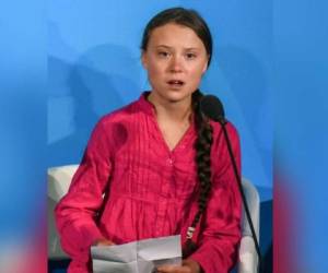 Greta Thunberg de 16 años dio un discurso en donde reclamó a los líderes de la ONU su 'culpabilidad' en el calentamiento global. Foto. AFP