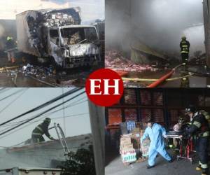 Una bodega donde almacenaban una gran variedad de productos se incendió la madrugada de este miércoles en la colonia San Miguel de Tegucigalpa, capital de Honduras. Foto: Alex Pérez/EL HERALDO.