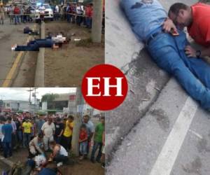 Cuatro personas muertas fue el resultado de una nueva masacre registrada la tarde de este domingo en plena vía pública de Villanueva, Cortés. Fotos: Cortesía.