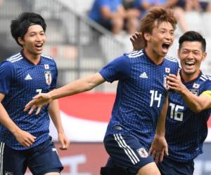 Celebración de uno de los goles de la selección de Japón. Foto: AFP