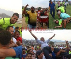 Una locura se desató entre los aficionados y jugadores de Real de Minas por salvar la categoría ante Juticalpa. Fotos: Alex Pérez / El Heraldo