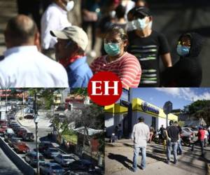 Largas filas se podía observar este miércoles en agencias bancarias de la capital de Honduras de personas que buscan hacer alguna transacción económica. Foto: Emilio Flores/El Heraldo.