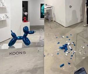 La icónica escultura de Jeff Koons cayó al suelo y se hizo añicos.