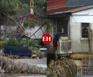 El agua ha comenzado a bajar en algunas zonas, en otras sigue igual, dejando a la vista parte de los estragos que provocó a su paso por el territorio hondureño. Foto: AFP.