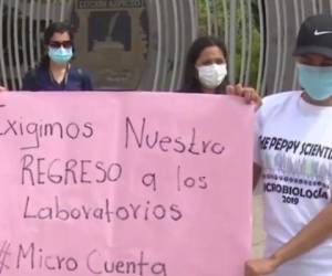 Varios estudiantes con pancartas en mano llegaron hasta la entrada peatonal del Alma Máter para exigir el retorno a los laboratorios.