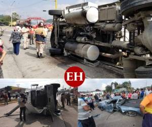 Un aparatoso accidente entre una rastra y dos vehículos livianos dejó a tres personas heridas este jueves. El volcamiento ocurrió en Siguatepeque, en la carretera CA-5. Estas son las imágenes impactantes del incidente que casi termina en tragedia.