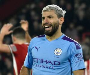 En esta foto del martes 21 de enero de 2020, el delantero argentino Sergio Agüero del Manchester City durante el partido contra Sheffield United por la Liga Premier inglesa en Sheffield.