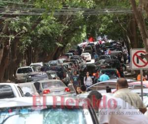 Así están las filas de vehiculos cerca de la morgue capitalina. Foto: Alex Pérez / EL HERALDO.