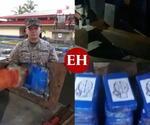 Las imágenes muestran el momento en que tras ser detectada la droga fue sacada de una viga de metal tras cortar con una pulidora, al final la droga estaba envuelta en cinta azul.