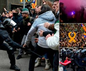 La detención en Alemania del expresidente independentista catalán Carles Puigdemont, acusado de rebelión por la justicia española y objeto de una orden de detención europea, llevó este domingo a miles de militantes separatistas a las calles de Barcelona. (FOTOS: AFP)
