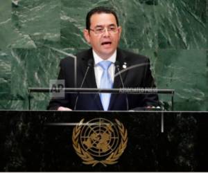 El presidente de Guatemala, Jimmy Morales, interviene ante la 73ra Asamblea General de la ONU en Nueva York, el 25 de septiembre de 2018.