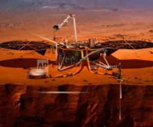 Una ilustración suministrada por la NASA de cómo se vería la sonda InSight en Marte.