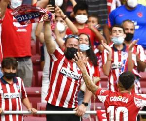 Ángel Correa celebra tras anotar el gol del Atlético de Madrid para la victoria 1-0 ante el Elche en la Liga española. Foto: AP