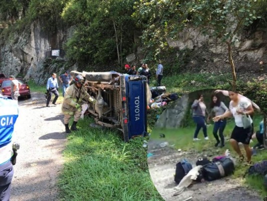 Al menos seis personas muertas y 10 resultaron heridas en un accidente de tránsito registrado la mañana de este sábado 5 de octubre en La Esperanza, Intibucá, zona occidental de Honduras. La escena del faltal accidente muestra cómo el tipo pick up en el que se trasportaban las víctimas quedó reducido a chatarra. Fotos: cortesía.