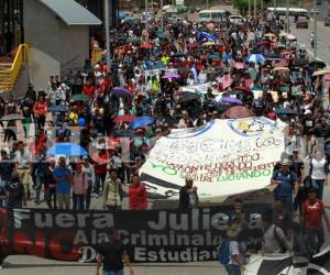 Los alumnos de la máxima casa de estudios se desplazaron desde Ciudad Universitaria hasta el Congreso Nacional. Foto Alex Pérez/EL HERALDO