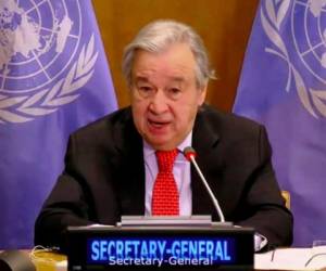Secretario general de las Naciones Unidas, Antonio Guterres, durante una reunión virtual del Consejo de Seguridad. Foto: AP