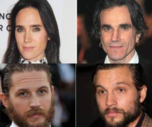 No son parientes pero son sumamente parecidos. Estos son los famosos que podrían hacerse pasar por el otro. En el collage -arriba de izquierda a derecha- Daniel Day-Lewis y Jennifer Connelly. Abajo Tom Hardy – Logan Marshall-Green. Fotos: Cortesía