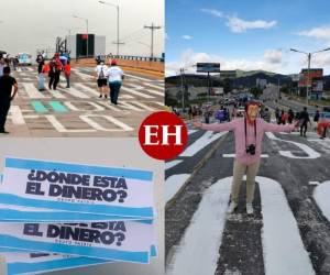 Un grupo de hondureños llegó la tarde de este miércoles hasta el tramo del bulevar Suyapa en Tegucigalpa, donde hace tres días apareció un enorme grafiti con la frase ﻿'¿Dónde está el dinero? #Honduras lo exige'. Con brochas en mano acudieron a remarcar el texto que no ha podido ser borrado por las autoridades.