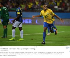 Brenner de la Selección de Brasil le marcó un doblete a Honduras y el partido aún no termina. Foto: Sitio oficial de la FIFA