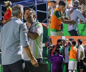 El técnico de Marathón, Pablo Lavallén, protagonizó un encontronazo con aficionados tras el final del partido ante CD Choloma. Así fue captado por las cámaras.